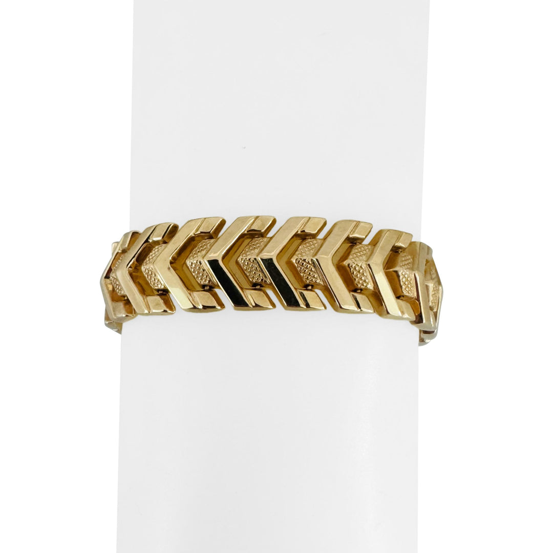14k Yellow Gold 22.5g Vintage 13mm Fancy Chevron V Link Bracelet Italy 7.75"