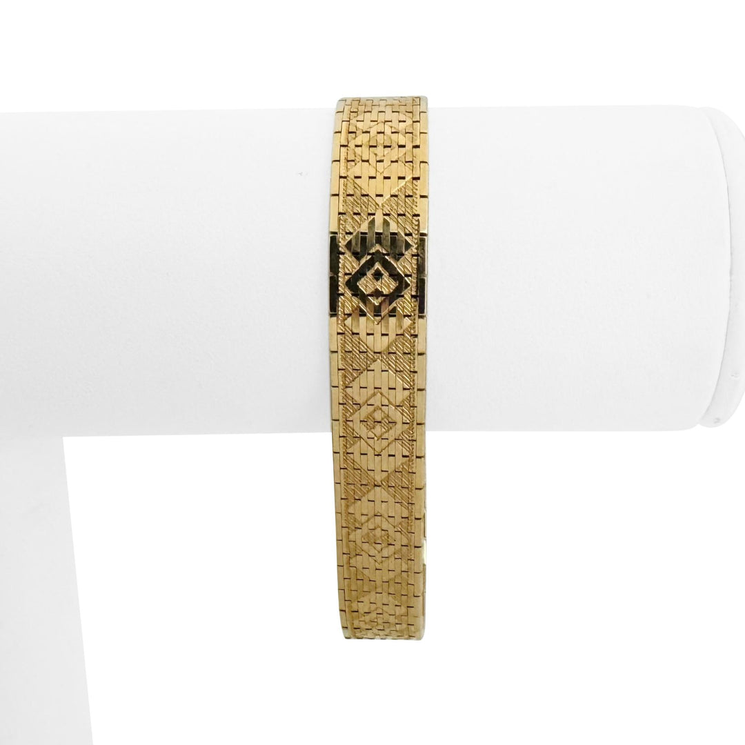 14k Yellow Gold 27.5g Solid Patterned 11mm Brick Link Bracelet Italy 7.25"