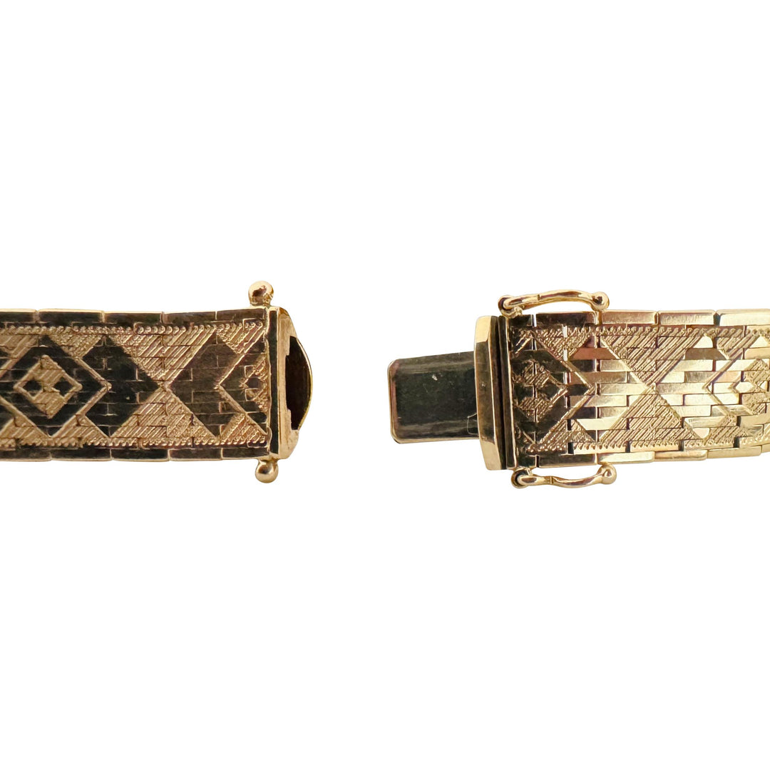 14k Yellow Gold 27.5g Solid Patterned 11mm Brick Link Bracelet Italy 7.25"