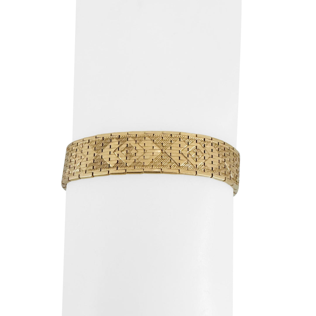 14k Yellow Gold 27.5g Solid Patterned 11mm Brick Link Bracelet Italy 7.25"