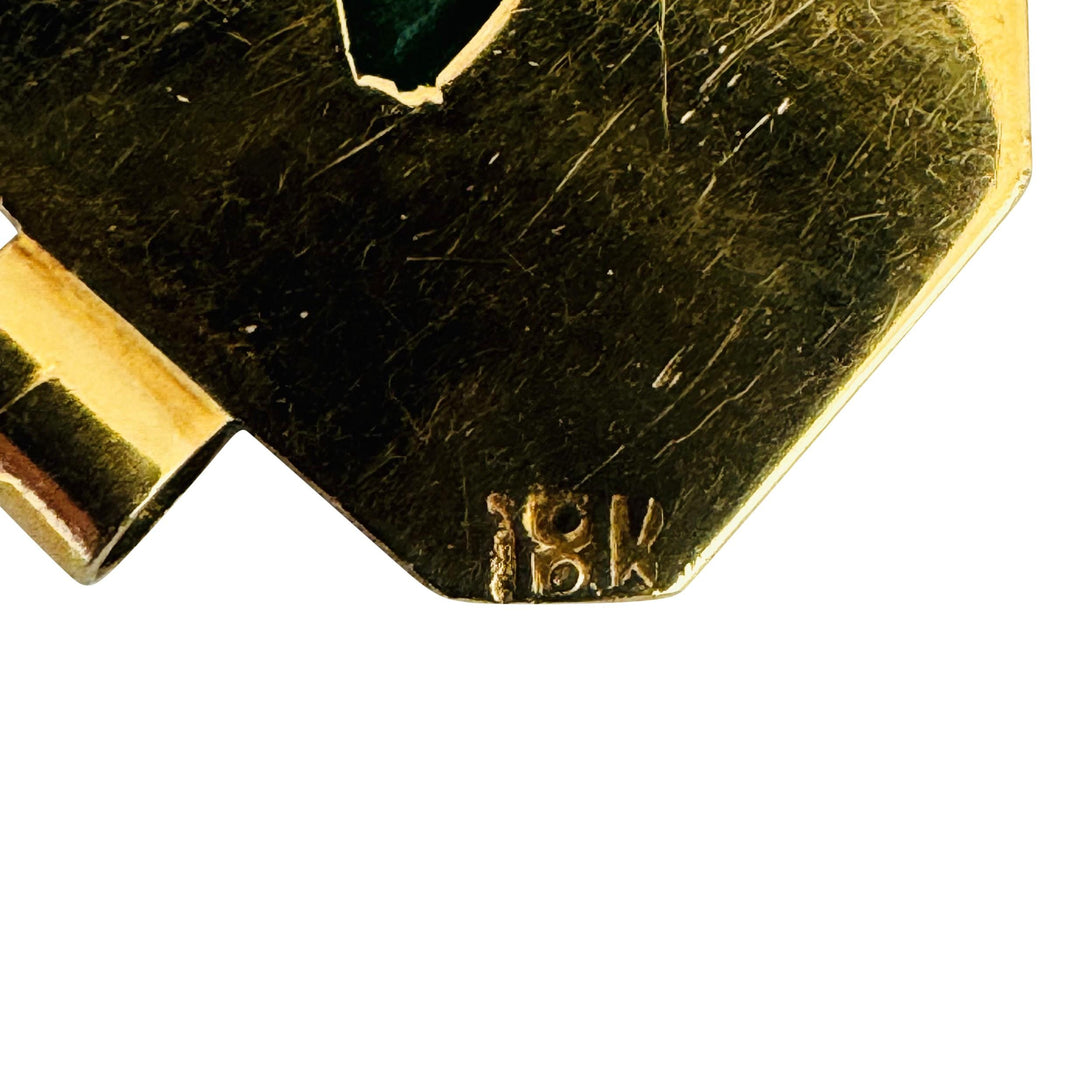 18k Yellow Gold and Emerald 31g Solid Unique Plate Link Bracelet 7.5"