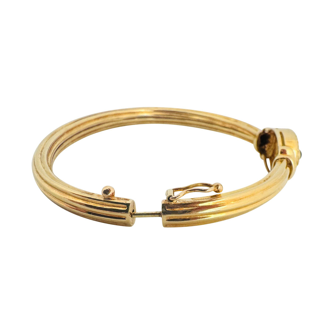 18k Yellow Gold Cabochon Sapphire and Diamond Vintage Bangle Bracelet 6.75"