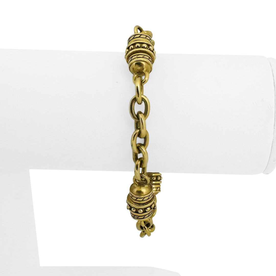 18k Yellow Gold 31g Solid Heavy Vintage Cable Link Barrel Station Bracelet 7"