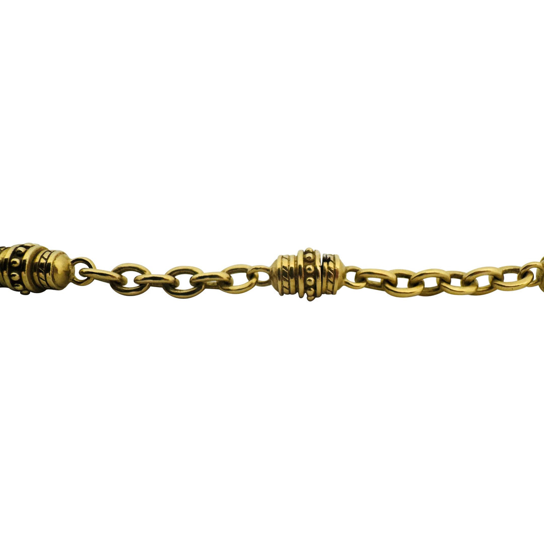 18k Yellow Gold 31g Solid Heavy Vintage Cable Link Barrel Station Bracelet 7"