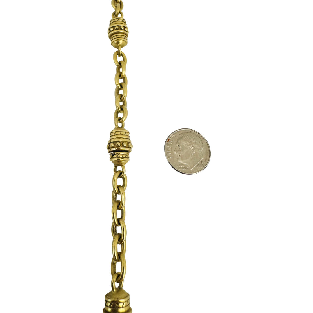 18k Yellow Gold 31g Solid Heavy Vintage Cable Link Barrel Station Bracelet 7"