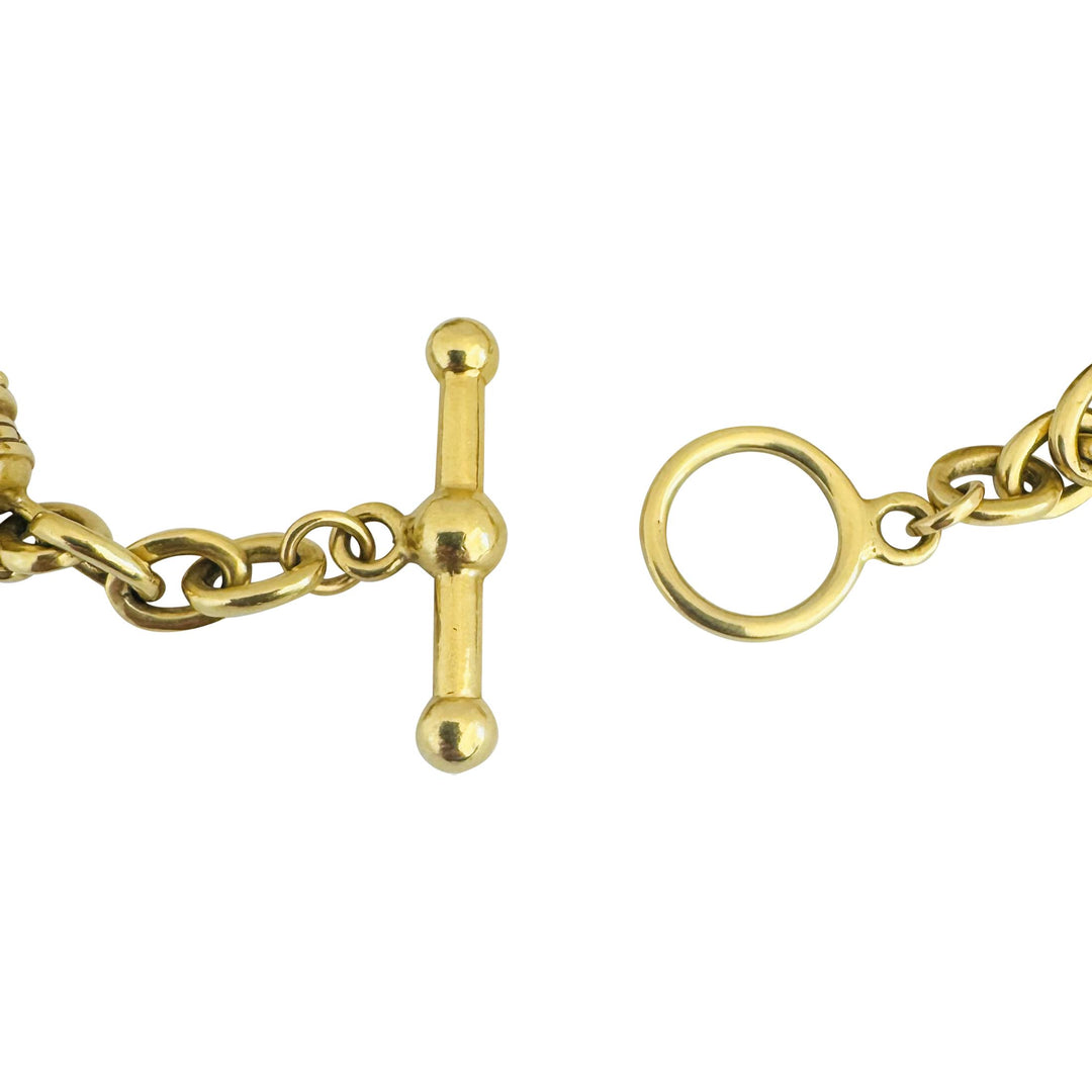 18k Yellow Gold 31g Solid Heavy Vintage Cable Link Barrel Station Bracelet 7"