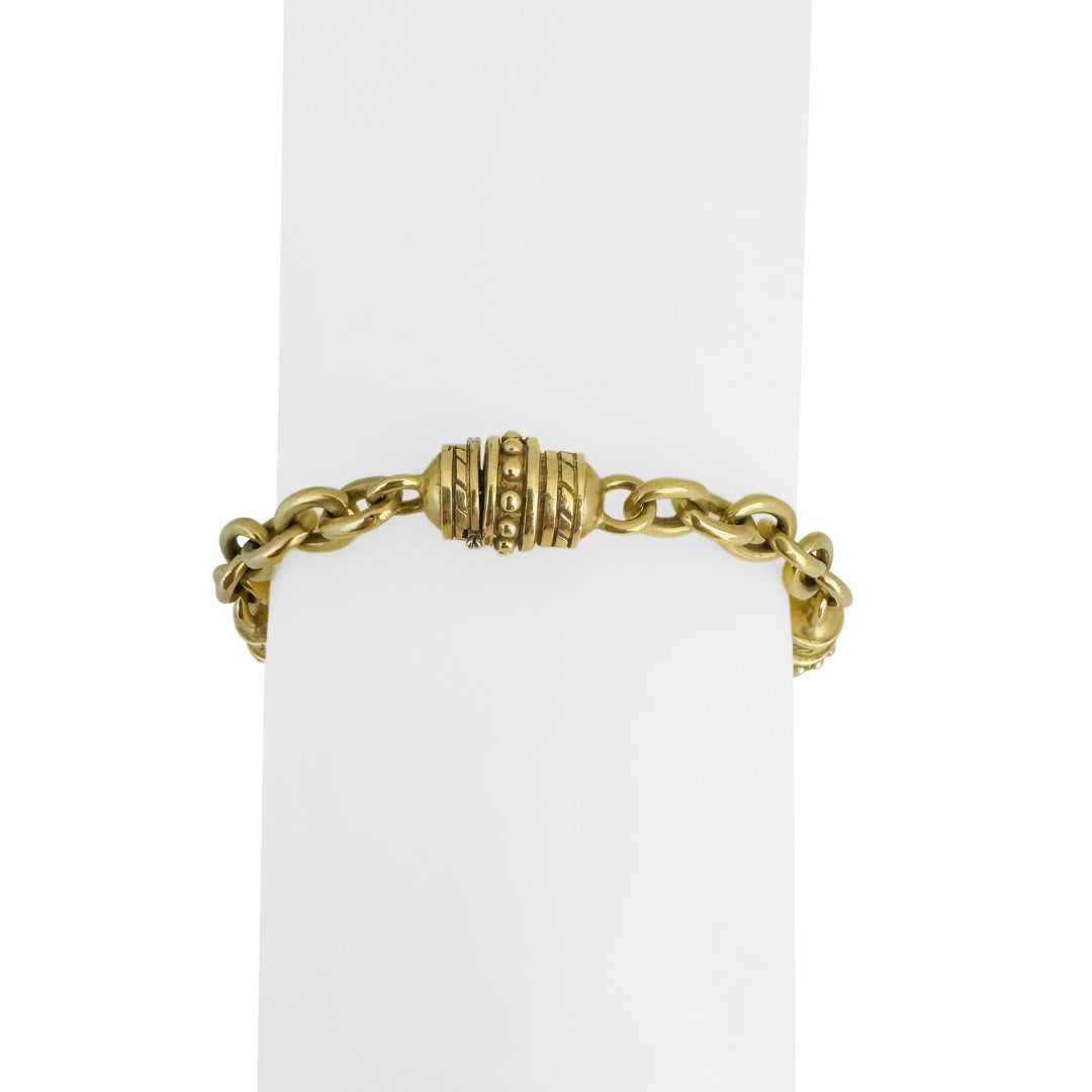 18k Yellow Gold 31g Solid Heavy Vintage Cable Link Barrel Station Bracelet 7"