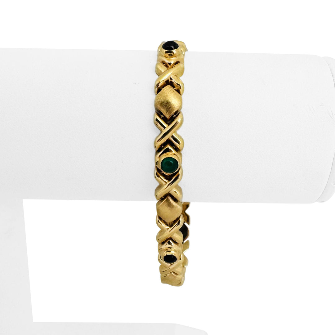 14k Yellow Gold 11.8g Multi Cabochon Gemstone XO Link Bracelet 7"