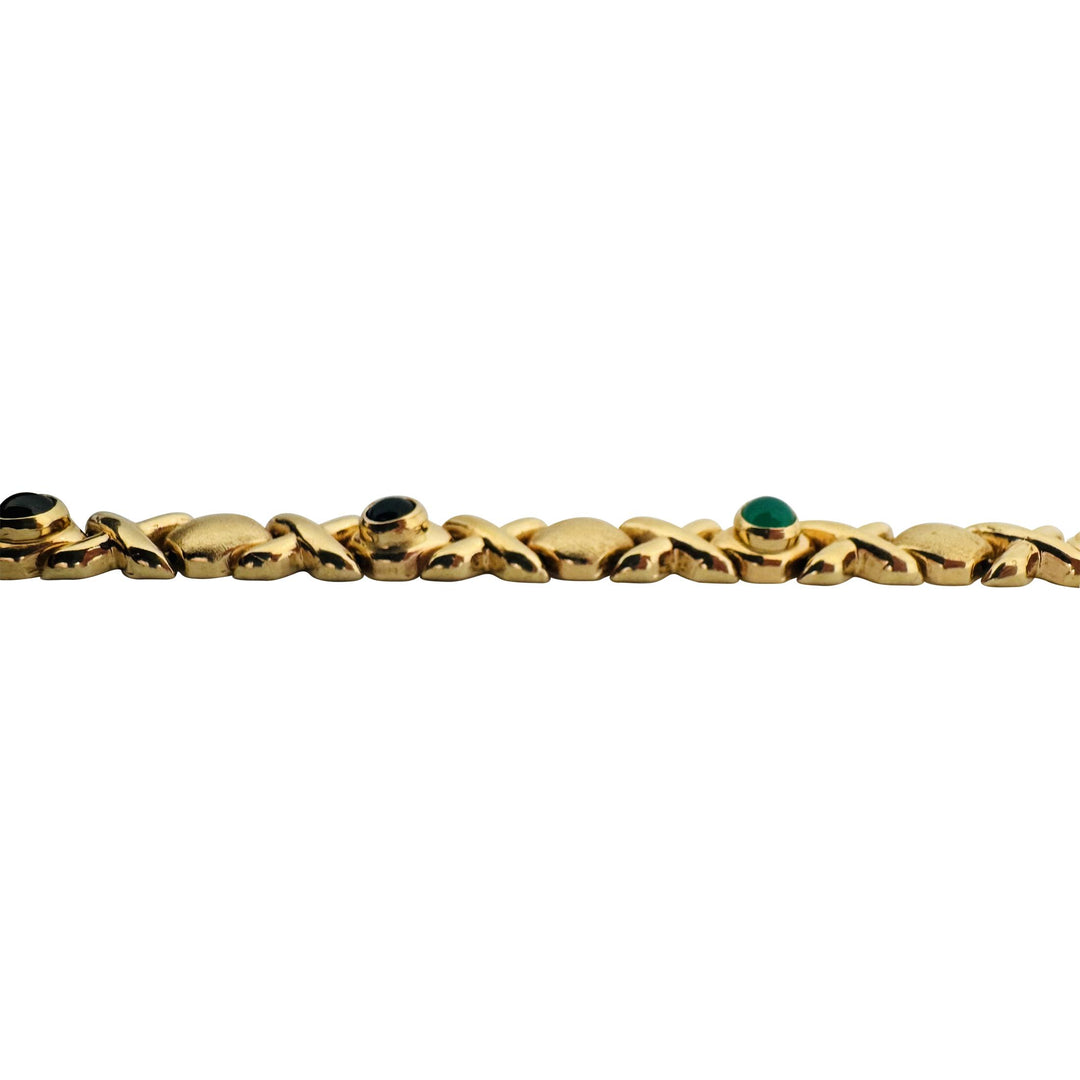 14k Yellow Gold 11.8g Multi Cabochon Gemstone XO Link Bracelet 7"