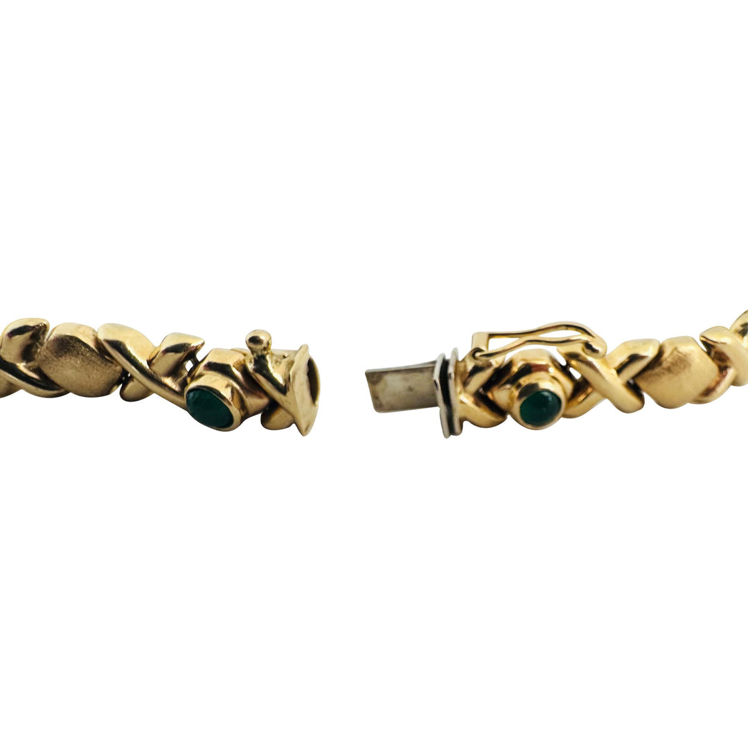 14k Yellow Gold 11.8g Multi Cabochon Gemstone XO Link Bracelet 7"
