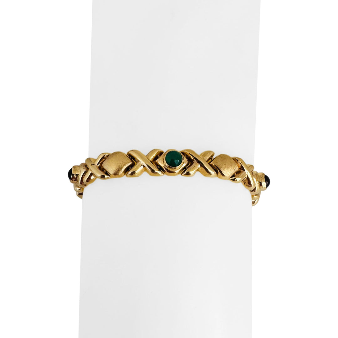 14k Yellow Gold 11.8g Multi Cabochon Gemstone XO Link Bracelet 7"