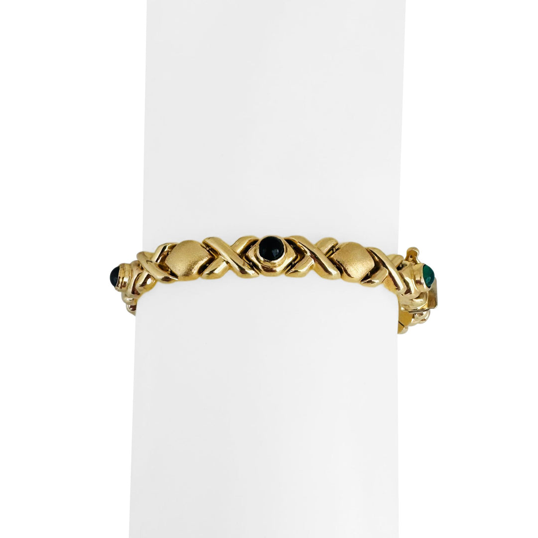 14k Yellow Gold 11.8g Multi Cabochon Gemstone XO Link Bracelet 7"