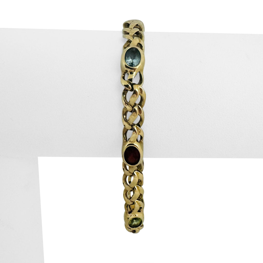 14k Yellow Gold 14.7g Multi Bezel Set Gemstones Fancy Link Bracelet 7"