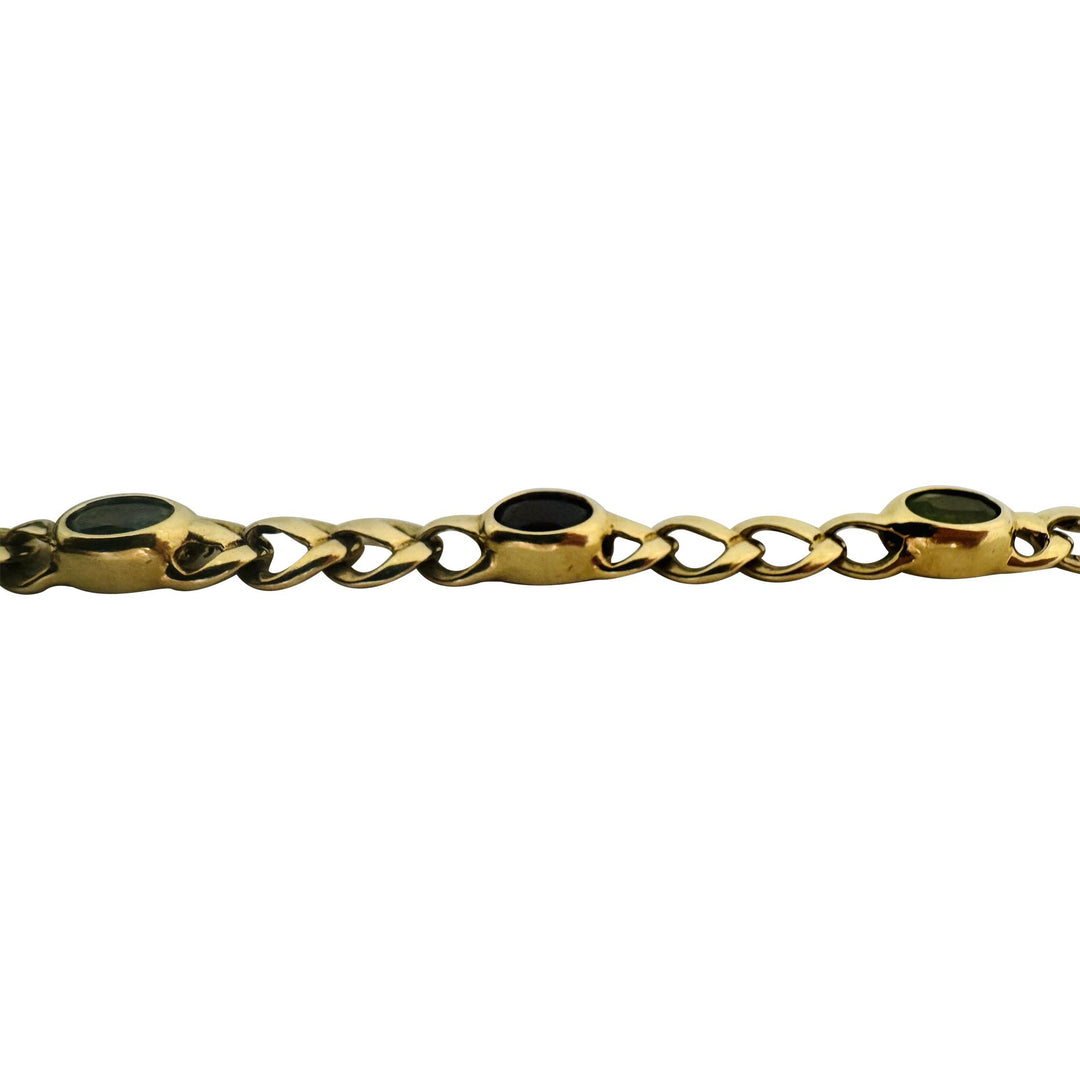14k Yellow Gold 14.7g Multi Bezel Set Gemstones Fancy Link Bracelet 7"