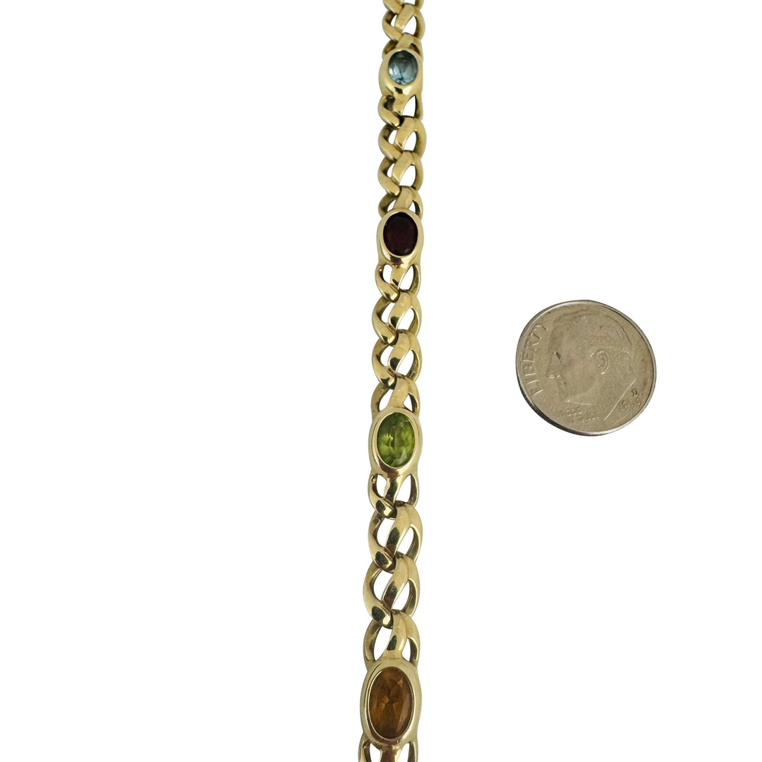 14k Yellow Gold 14.7g Multi Bezel Set Gemstones Fancy Link Bracelet 7"