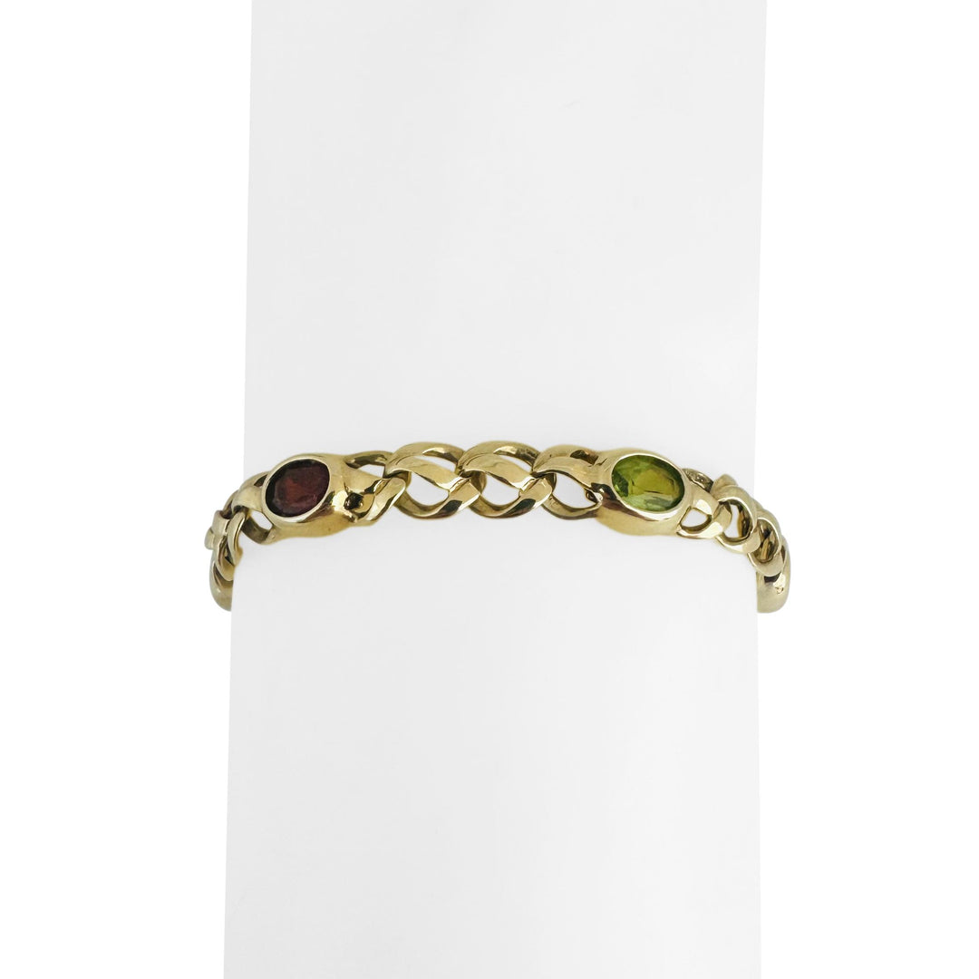 14k Yellow Gold 14.7g Multi Bezel Set Gemstones Fancy Link Bracelet 7"