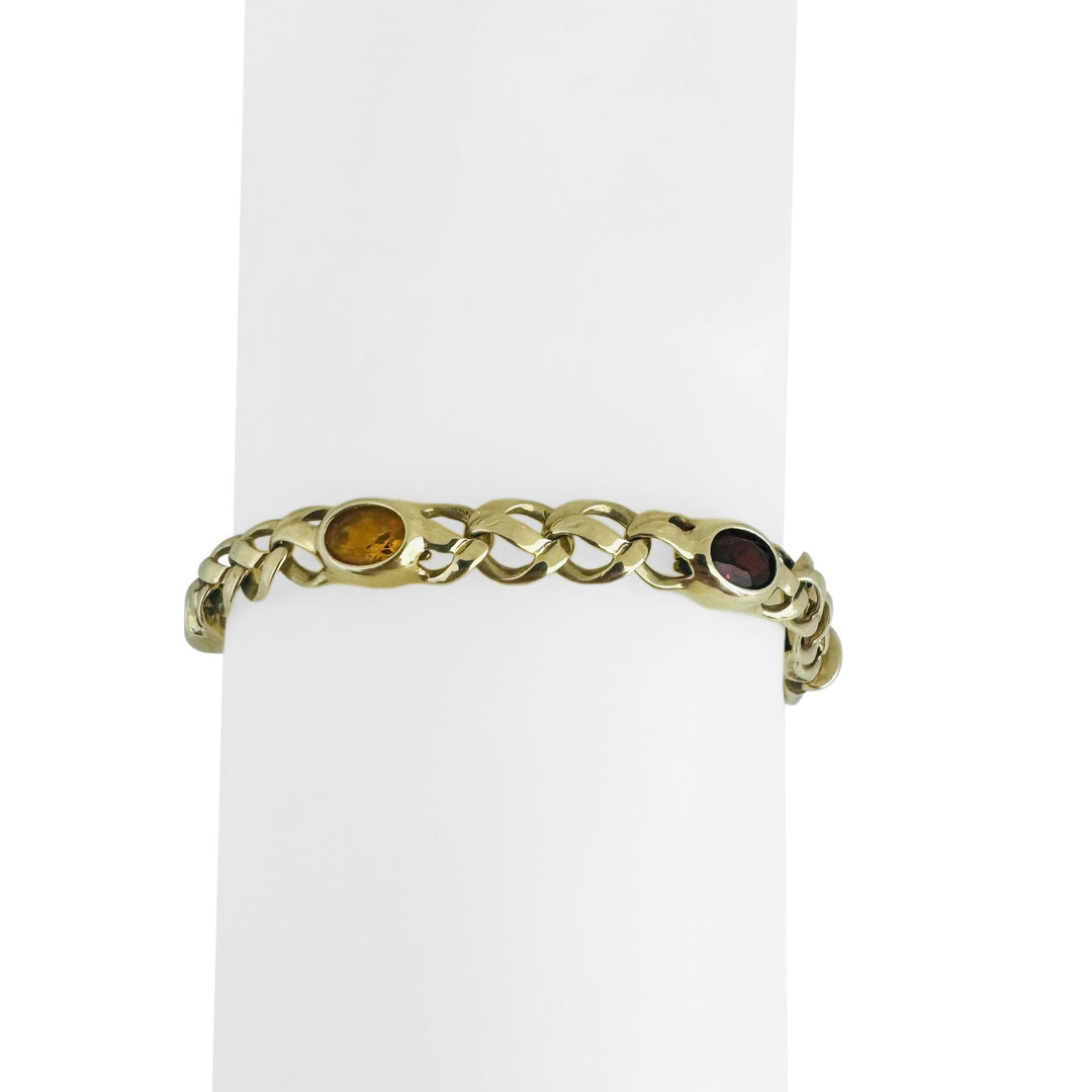 14k Yellow Gold 14.7g Multi Bezel Set Gemstones Fancy Link Bracelet 7"