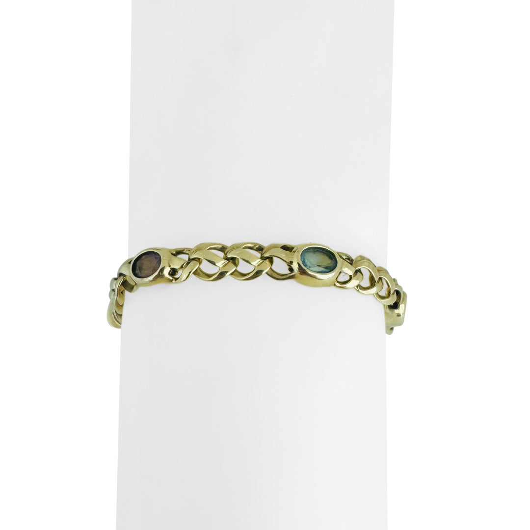 14k Yellow Gold 14.7g Multi Bezel Set Gemstones Fancy Link Bracelet 7"