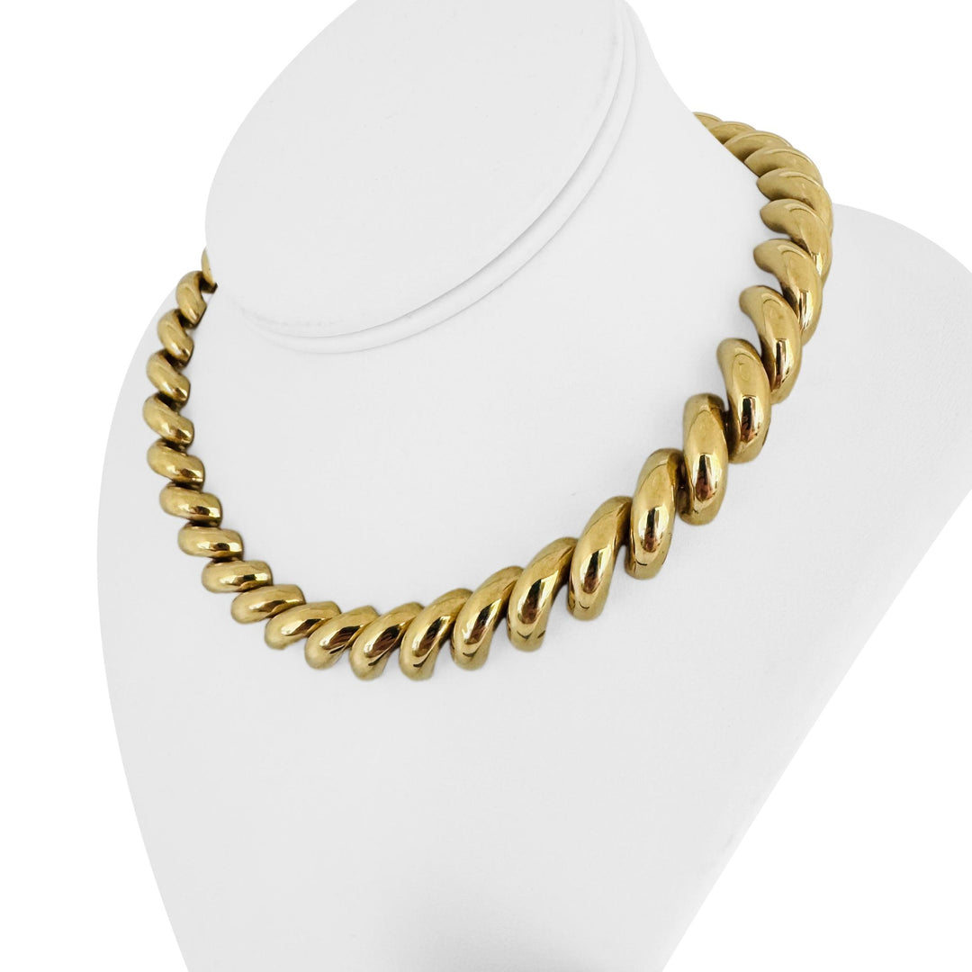 14k Yellow Gold 50.3g Heavy Polished 12mm San Marco Link Necklace Italy 16"