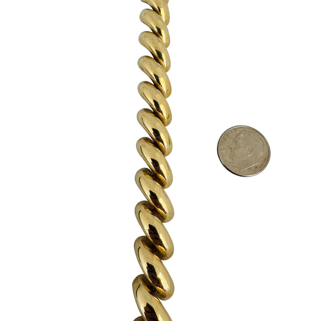 14k Yellow Gold 50.3g Heavy Polished 12mm San Marco Link Necklace Italy 16"