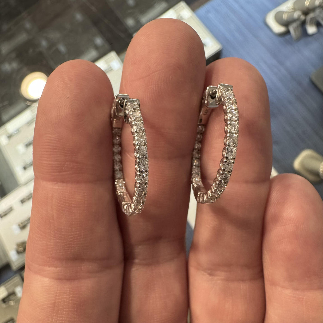 Brand New 1.50cttw Natural Diamond Hoop Earrings in 14k White Gold