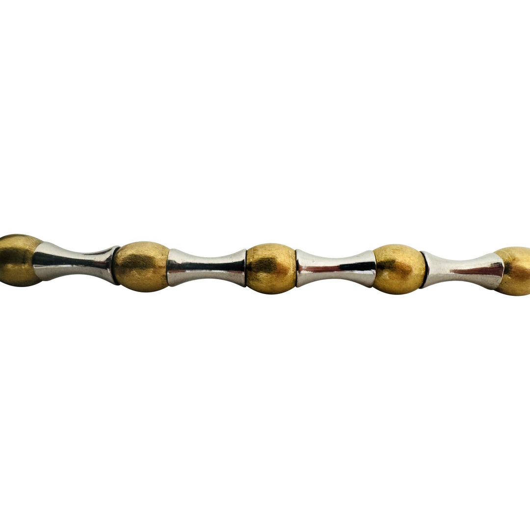 14k White and Yellow Gold 15.3g Ladies Bar and Ball Link Bracelet Italy 7.5"
