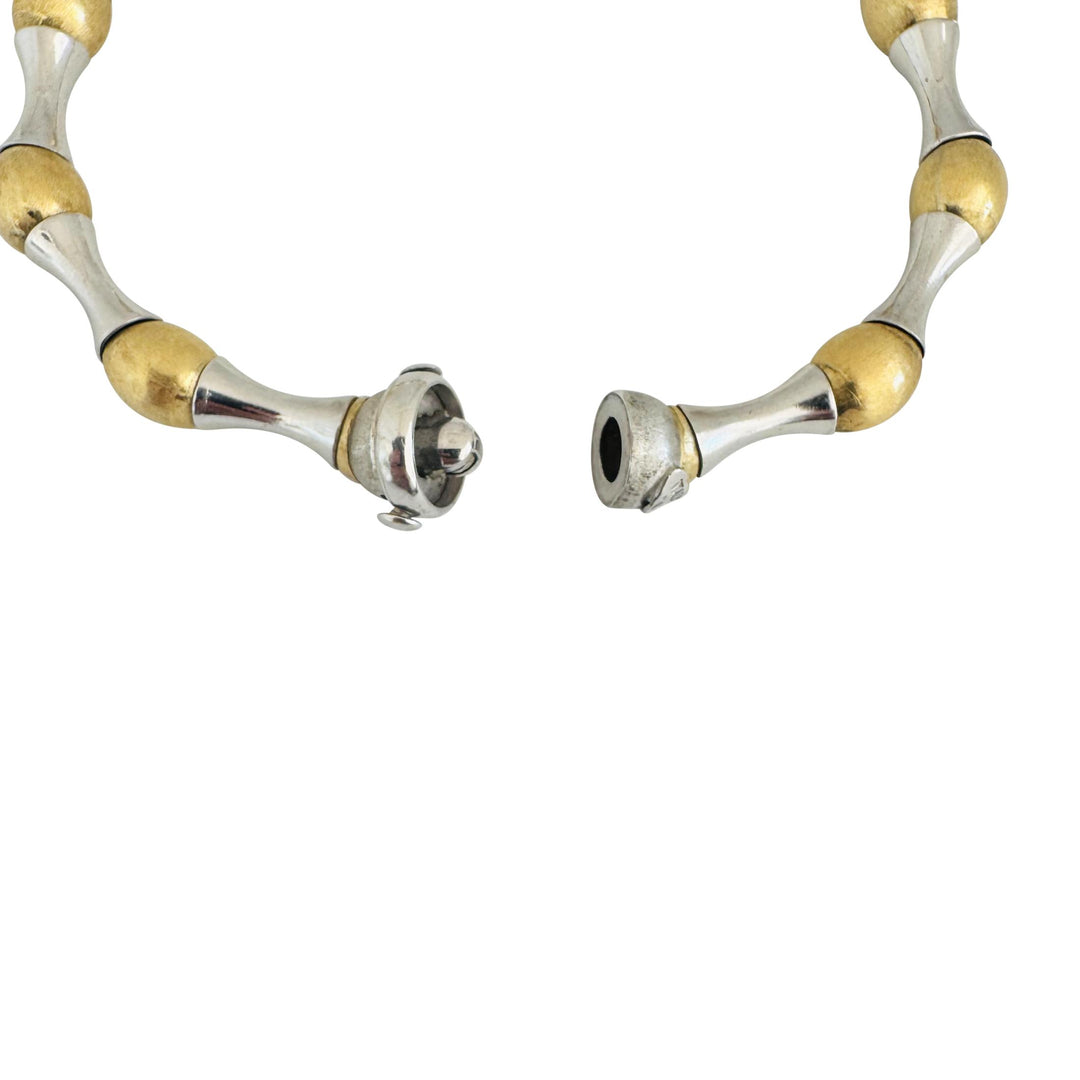 14k White and Yellow Gold 15.3g Ladies Bar and Ball Link Bracelet Italy 7.5"