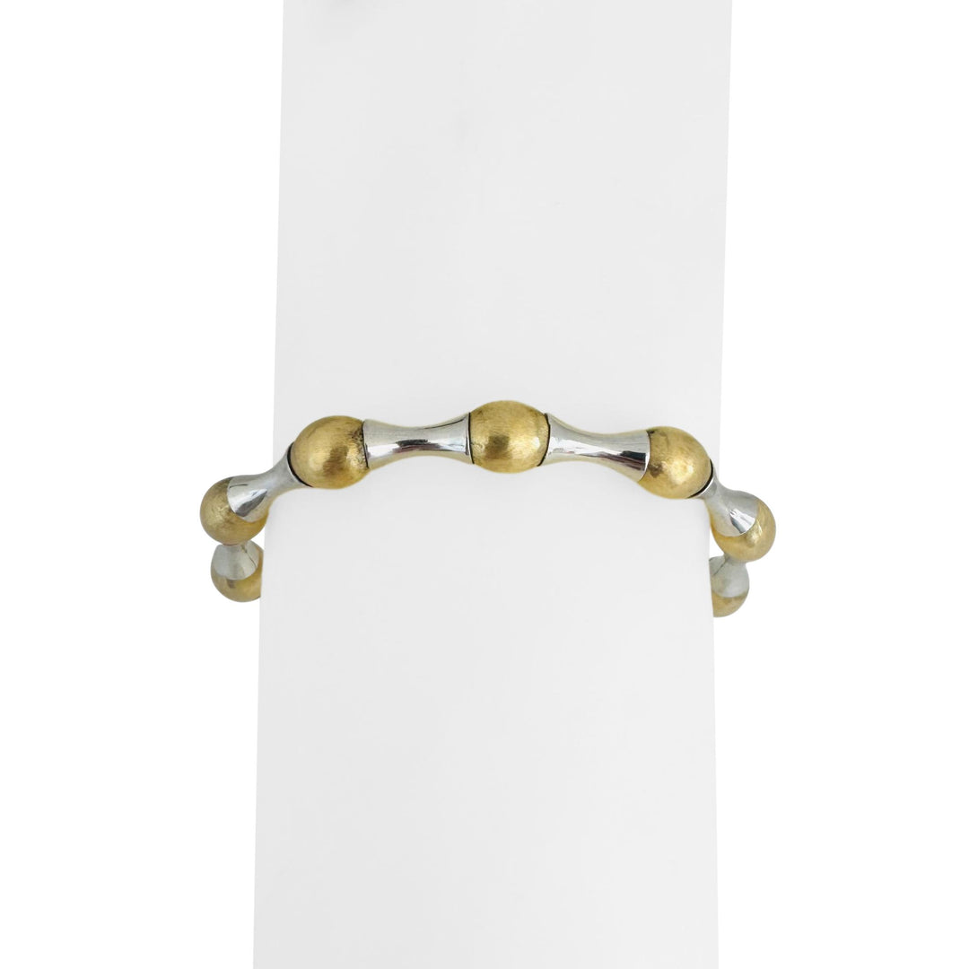 14k White and Yellow Gold 15.3g Ladies Bar and Ball Link Bracelet Italy 7.5"