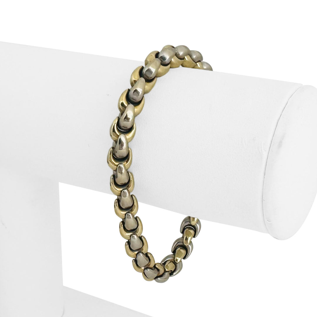 14k Yellow and White Gold 19g Solid Two Tone Fancy Link Bracelet Italy 7"