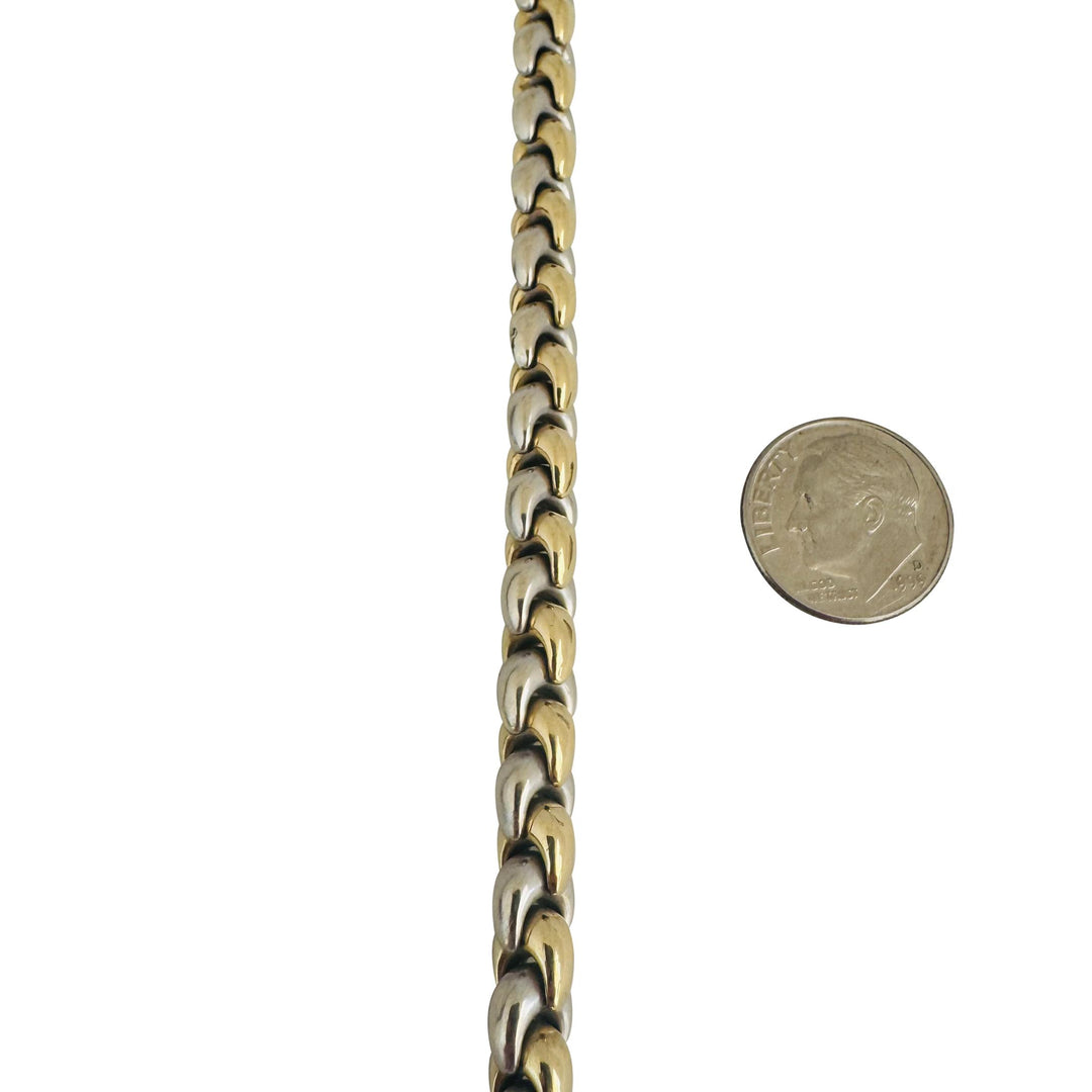 14k Yellow and White Gold 19g Solid Two Tone Fancy Link Bracelet Italy 7"
