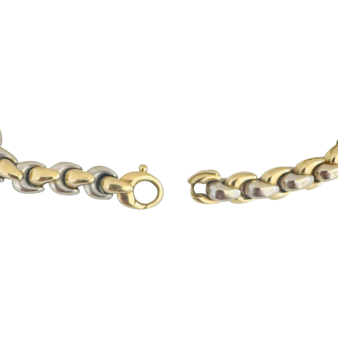 14k Yellow and White Gold 19g Solid Two Tone Fancy Link Bracelet Italy 7"