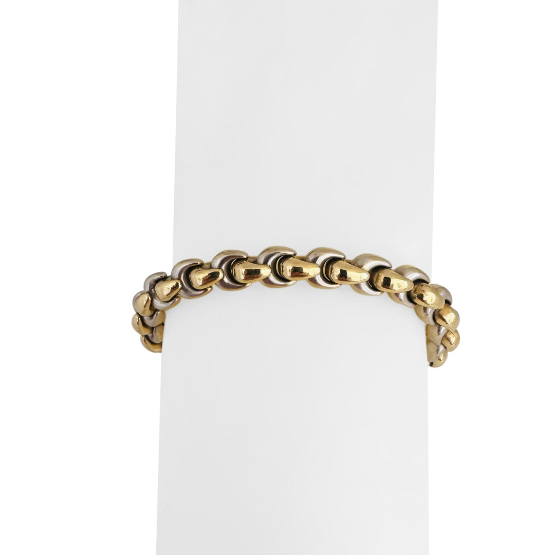 14k Yellow and White Gold 19g Solid Two Tone Fancy Link Bracelet Italy 7"