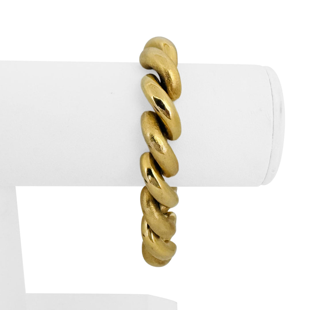 14k Yellow Gold 26.8g Polished and Brushed 12mm San Marco Link Bracelet Italy 7"