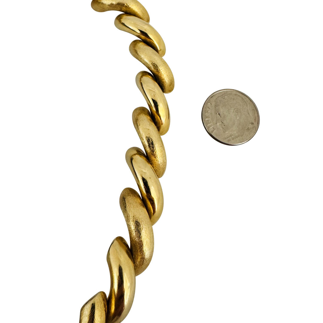 14k Yellow Gold 26.8g Polished and Brushed 12mm San Marco Link Bracelet Italy 7"