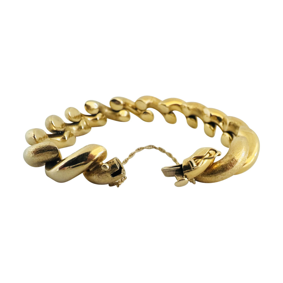 14k Yellow Gold 26.8g Polished and Brushed 12mm San Marco Link Bracelet Italy 7"