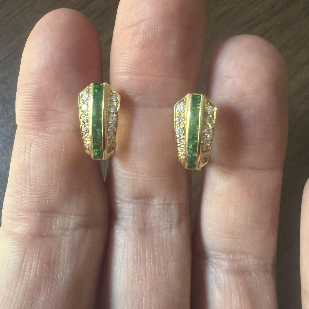 18k Yellow Gold Emerald and Diamond Clip On Earrings