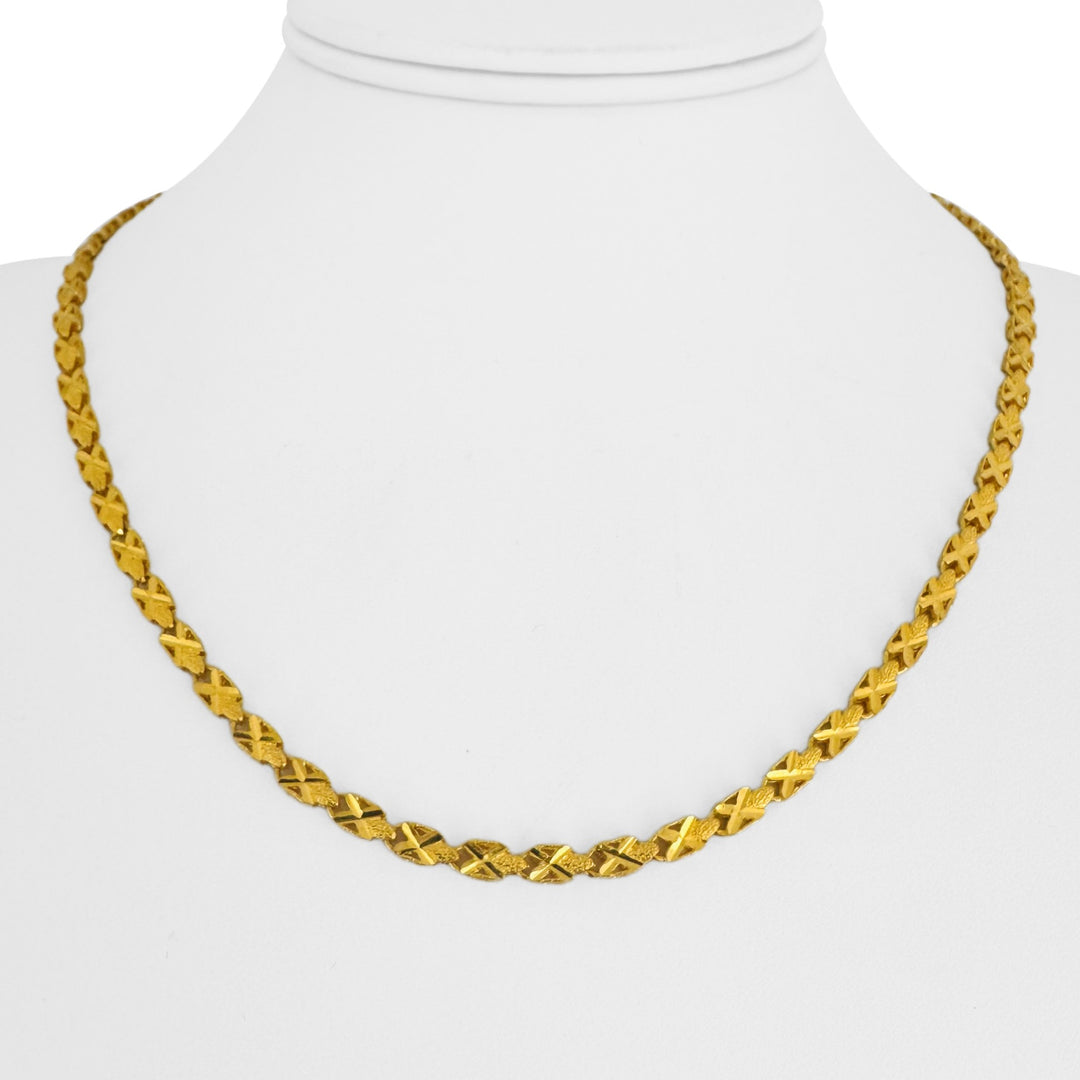 24k Pure Yellow Gold 18.9g Solid Diamond Cut Fancy X Link Necklace 18"