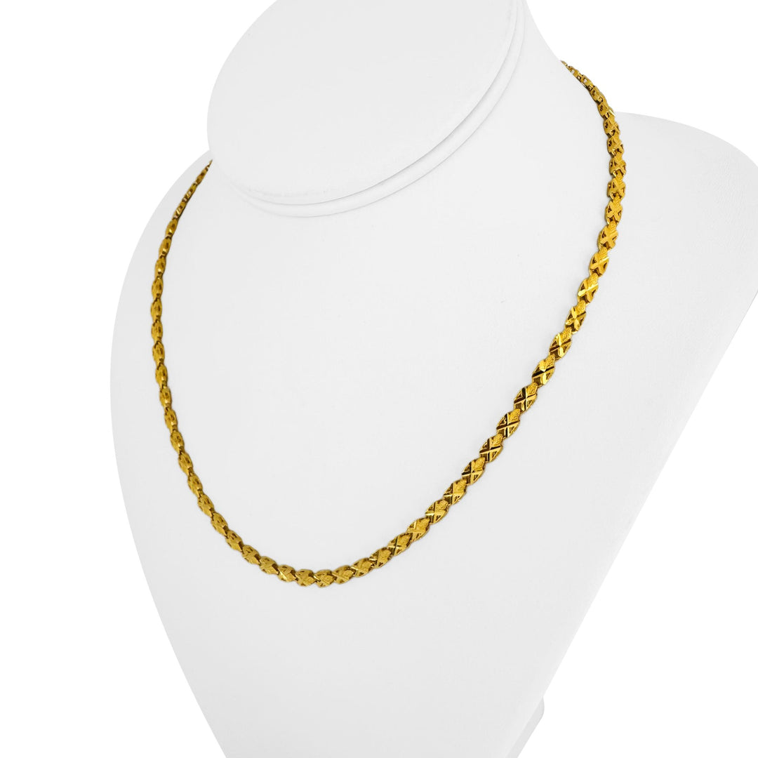 24k Pure Yellow Gold 18.9g Solid Diamond Cut Fancy X Link Necklace 18"