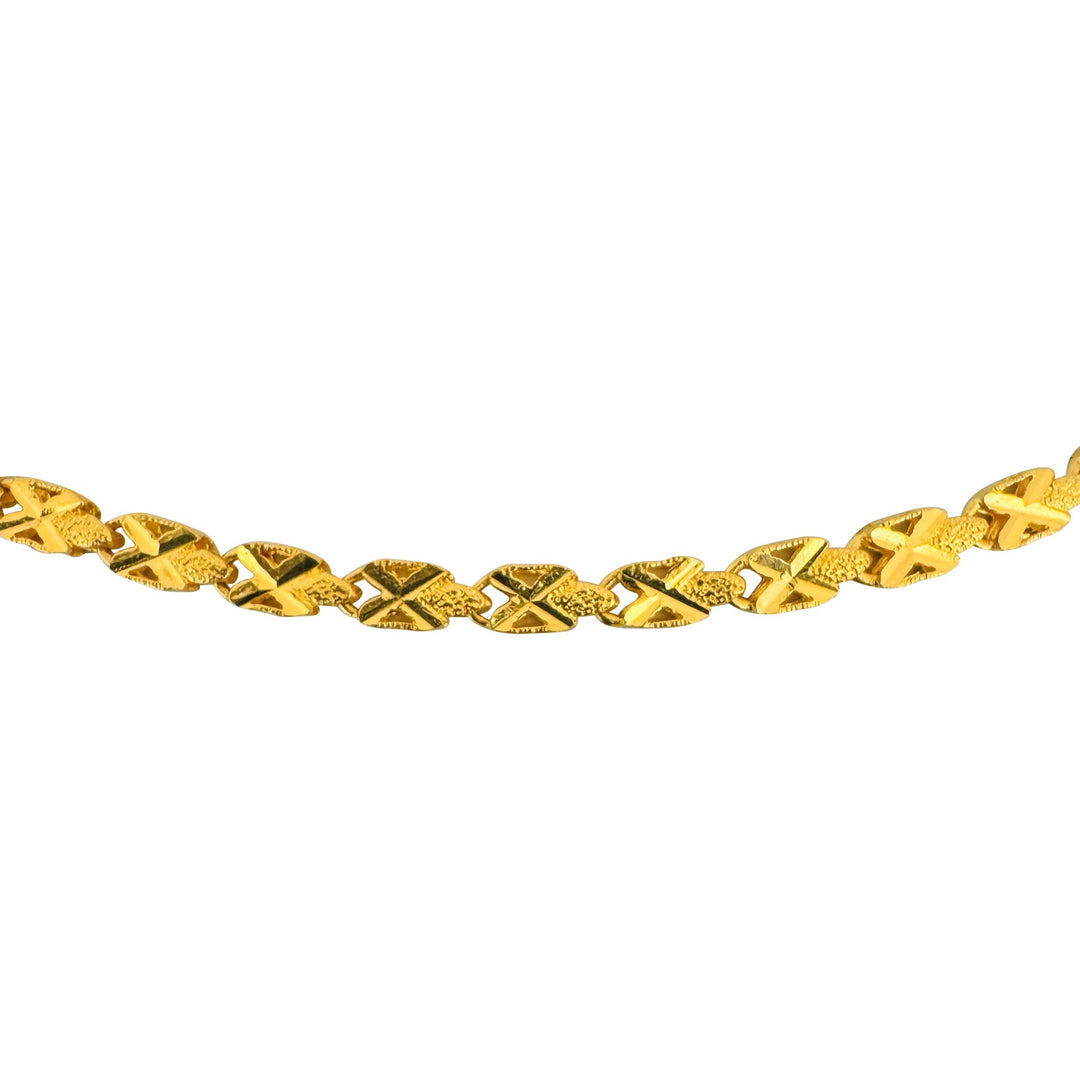 24k Pure Yellow Gold 18.9g Solid Diamond Cut Fancy X Link Necklace 18"