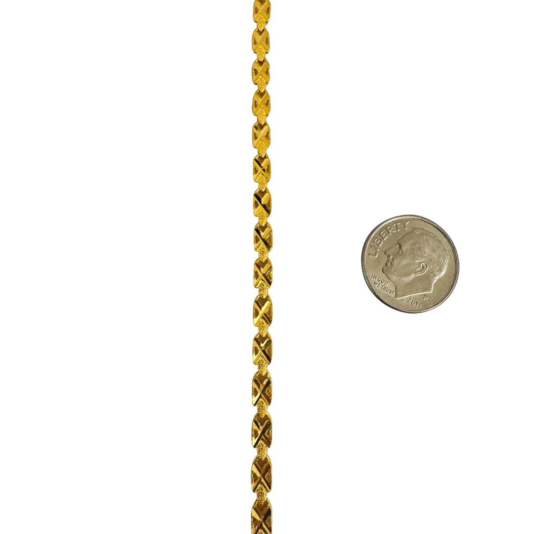 24k Pure Yellow Gold 18.9g Solid Diamond Cut Fancy X Link Necklace 18"