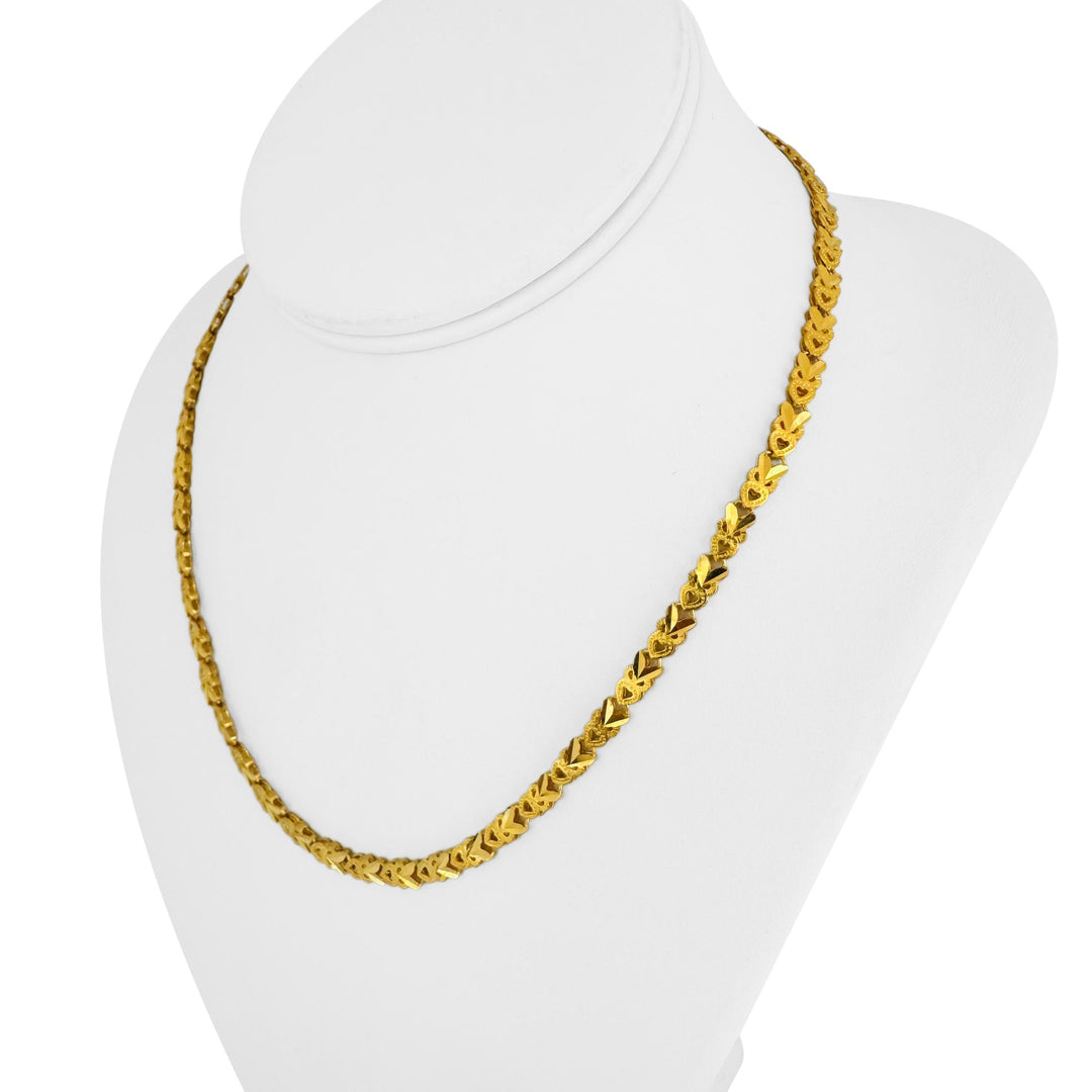 24k Pure Yellow Gold 23.6g Solid Diamond Cut Fancy Heart Link Necklace 18"