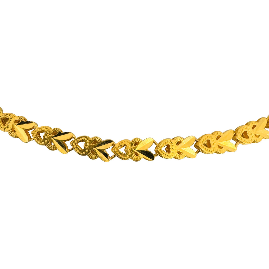 24k Pure Yellow Gold 23.6g Solid Diamond Cut Fancy Heart Link Necklace 18"