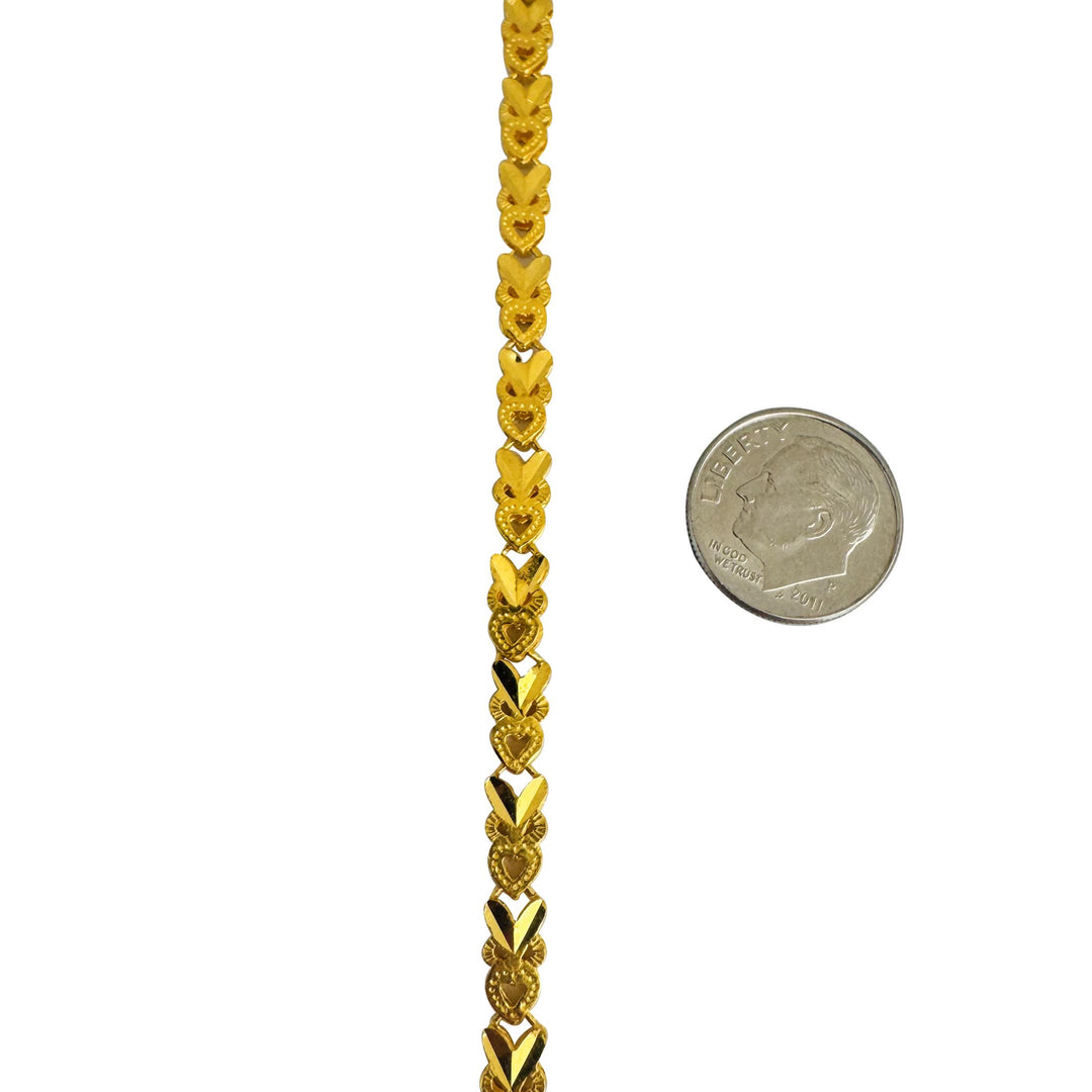 24k Pure Yellow Gold 23.6g Solid Diamond Cut Fancy Heart Link Necklace 18"