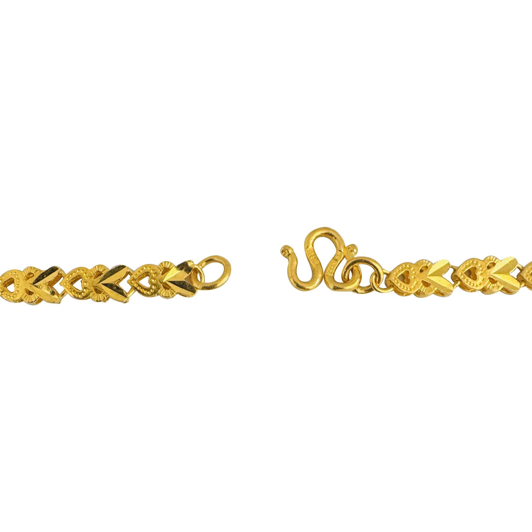 24k Pure Yellow Gold 23.6g Solid Diamond Cut Fancy Heart Link Necklace 18"