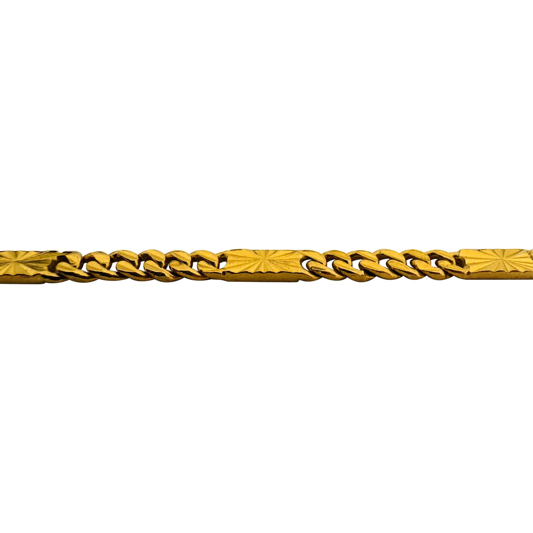 24k Pure Yellow Gold 18.2g Solid Diamond Cut Station Curb Link Bracelet 6.5"