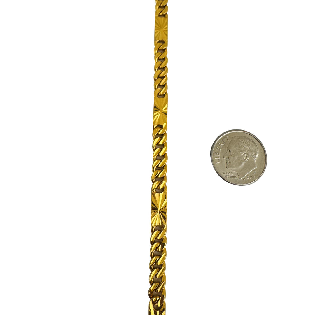 24k Pure Yellow Gold 18.2g Solid Diamond Cut Station Curb Link Bracelet 6.5"