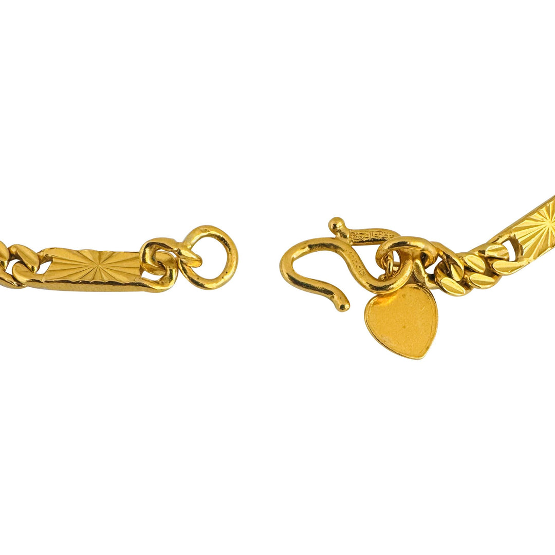 24k Pure Yellow Gold 18.2g Solid Diamond Cut Station Curb Link Bracelet 6.5"