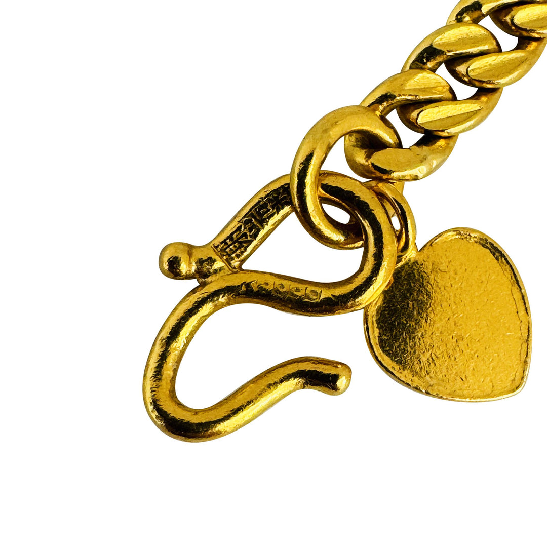24k Pure Yellow Gold 18.2g Solid Diamond Cut Station Curb Link Bracelet 6.5"