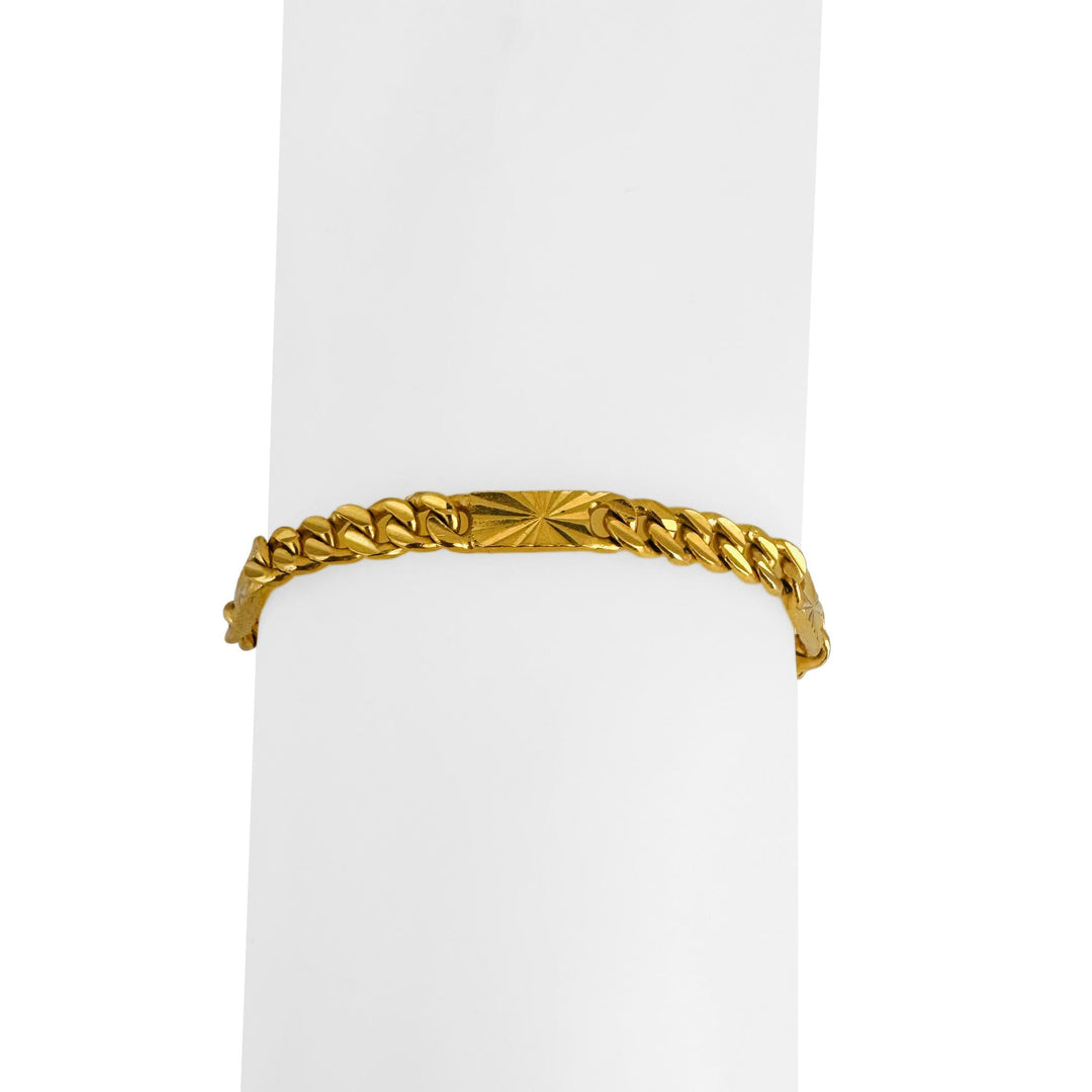 24k Pure Yellow Gold 18.2g Solid Diamond Cut Station Curb Link Bracelet 6.5"