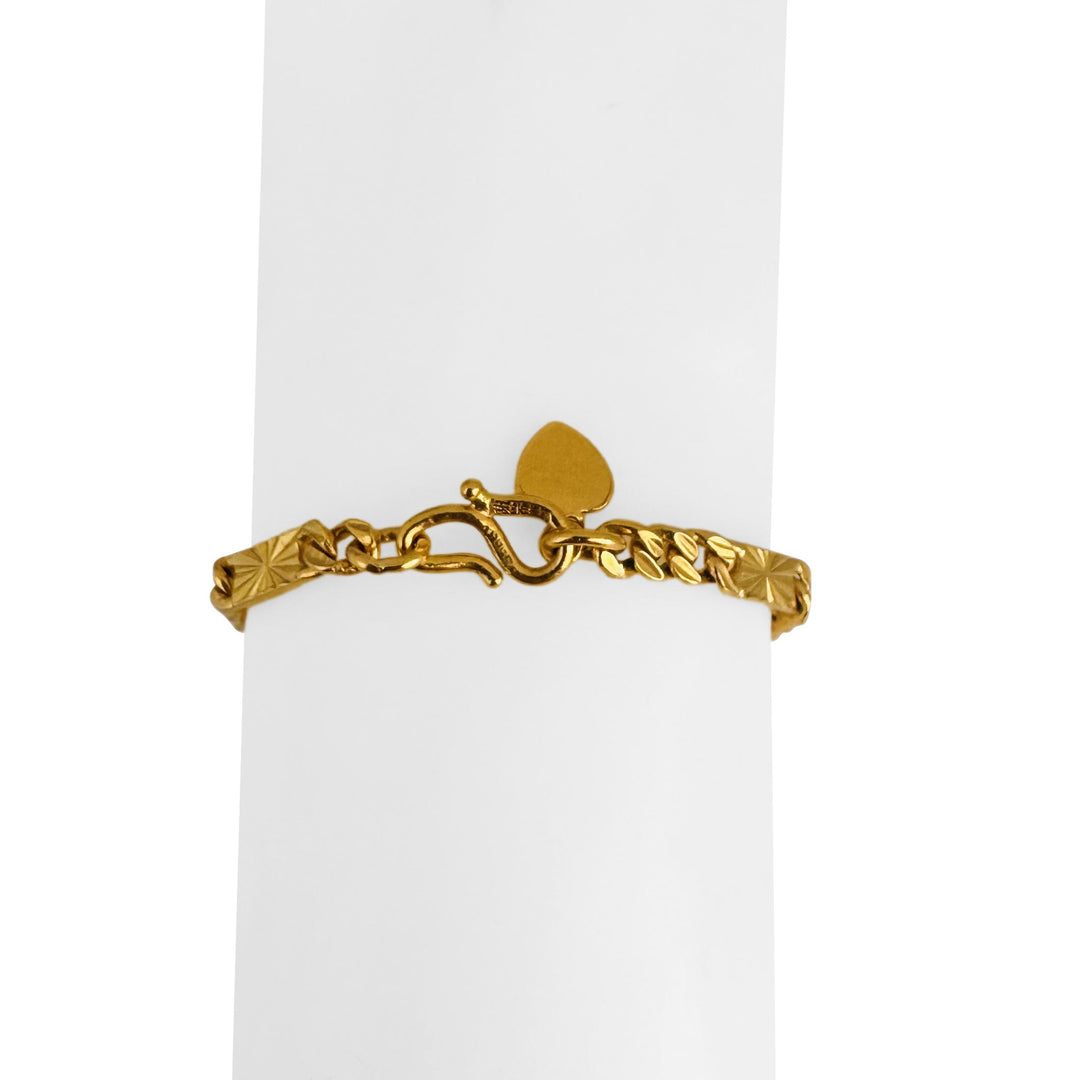 24k Pure Yellow Gold 18.2g Solid Diamond Cut Station Curb Link Bracelet 6.5"